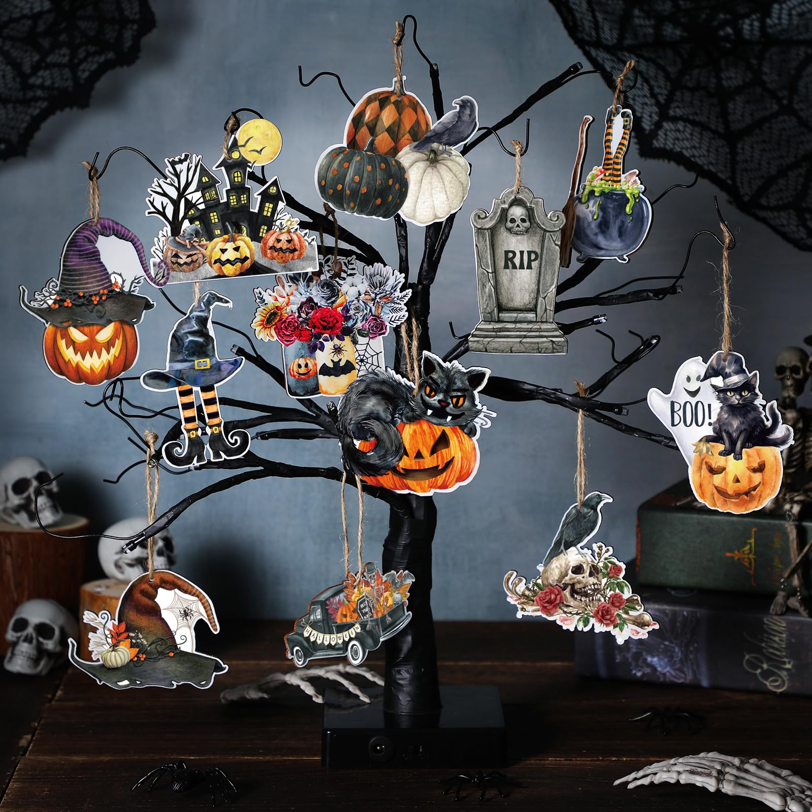 Amazon.co.jp: Huwena 36個 ハロウィン木製オーナメント 木用